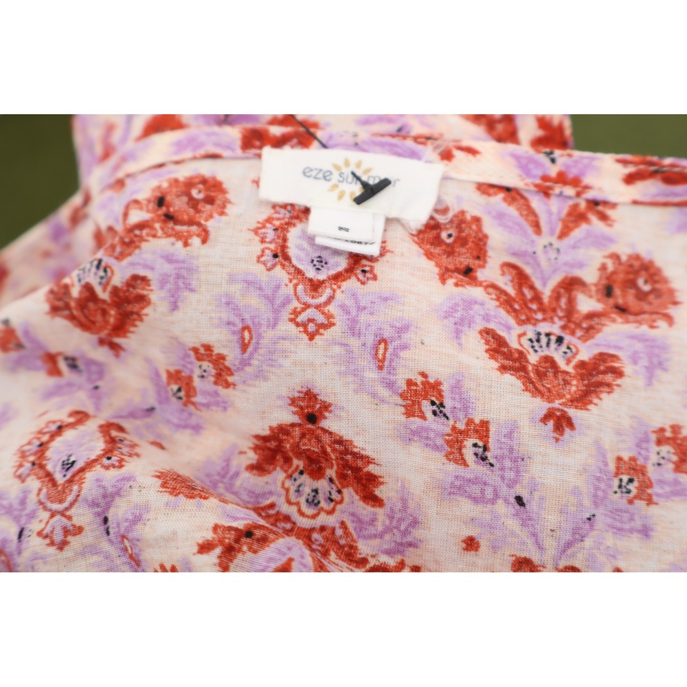 Eze Sur Mer Pink Floral Crochet Lace BalloonSleeve V-Neck Cotton Women Blouse S - Picture 6 of 10